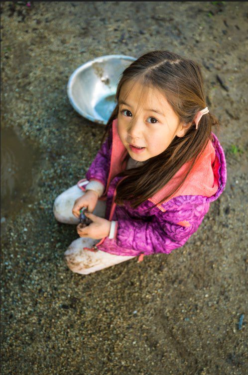 Girl playing with soil outdoors